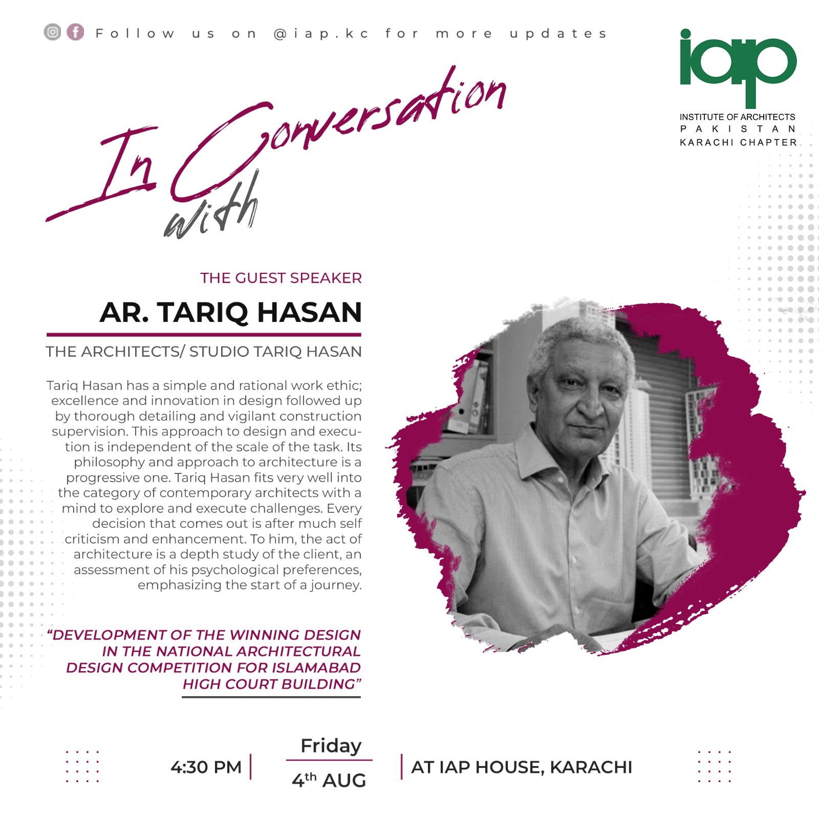 In Conversation with” series. Ar. Tariq Hasan